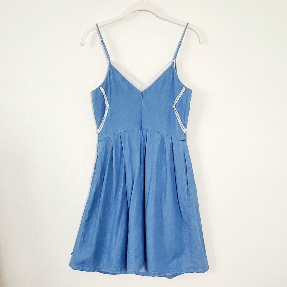Maison Jules Denim Chambray Western Country Twee Fit and Flare Dress S Pockets - Picture 6 of 14
